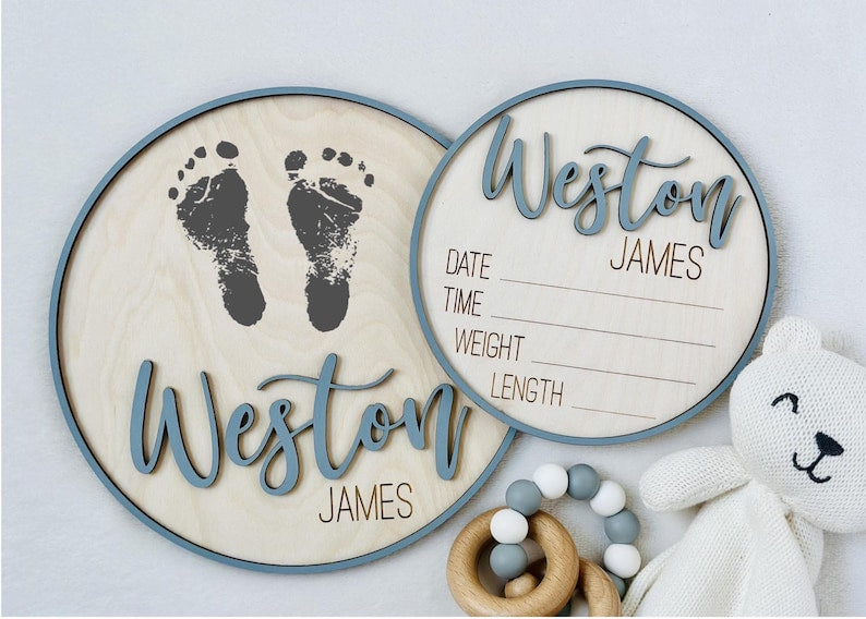 Baby Announcement Sign, Baby Name Sign for Hospital, Birth Announcement Sign, Footprint keepsake, Birth Stat Sign, Newborn Announcement Sign