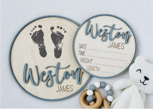 Baby Announcement Sign, Baby Name Sign for Hospital, Birth Announcement Sign, Footprint keepsake, Birth Stat Sign, Newborn Announcement Sign
